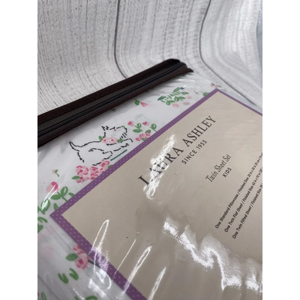 Laura Ashley Sheet Set Kids TWIN White Westie Dog Pup Floral Pink 3pc Bedding